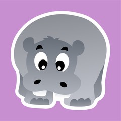 Sticker of Fat Hippopotamus Cartoon, Cute Funny Character, Flat Design 