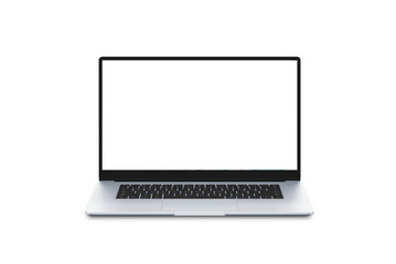 Isolated modern laptop in front position. Isolated, blank screen for mockup, app or web site promotion