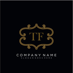 TF Initial logo. Ornament ampersand monogram golden logo