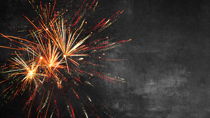 Silvester background - firework on rustic dark black grey stone concrete texture, with space for...