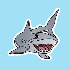 Illustration of Sharks Show Their Teeth Cartoon, Cute Funny Character, Swim in Water, Flat Design