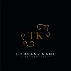 Fototapeta na wymiar Initial letter TK logo luxury vector mark, gold color elegant classical
