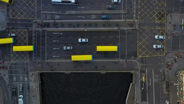 aerial view of cars and buses moving on the street. Dublin traffic