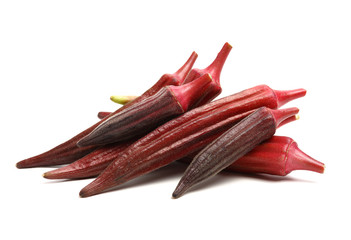 Red okra on white background