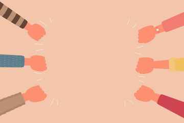 human fist hand teamwork together concept, vector flat illustration