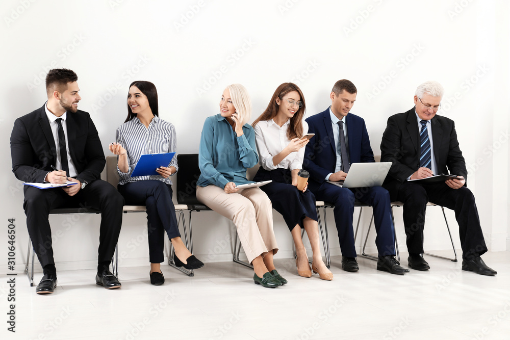 Sticker People waiting for job interview in office