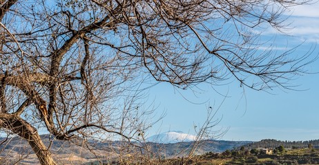 Fototapeta na wymiar View of Mount Etna from Mazzarino, Caltanissetta, Sicily, Italy, Europe