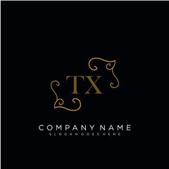 Fototapeta na wymiar Initial letter TX logo luxury vector mark, gold color elegant classical