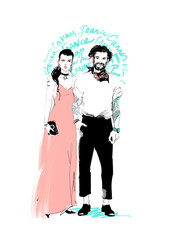 Couple in fashion clothes outfit isolated