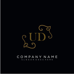 Fototapeta na wymiar Initial letter UD logo luxury vector mark, gold color elegant classical