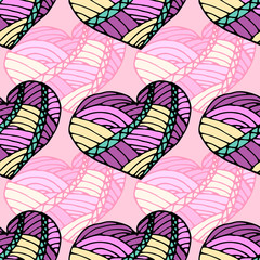 A variety of beautiful hearts for Valentine's Day. Hand-drawn vector illustration. Seamless pattern.