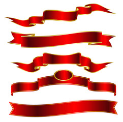  set of red ribbons against a white background
