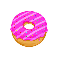donut with pink glaze. donut icon, vector illustration