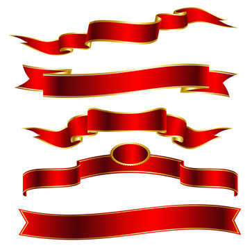  set of red ribbons against a white background
