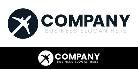 Black World Travel Globe Airplane Silhouette Logo Design Set. For Aircraft, Airline or Global Tour Agency and Fly Transportation Company. Flat Symbol Vector Illustration.