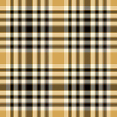 Tartan plaid yellow and black seamless checkered vector pattern.