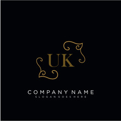 Fototapeta na wymiar Initial letter UK logo luxury vector mark, gold color elegant classical