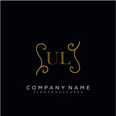 Initial letter UL logo luxury vector mark, gold color elegant classical