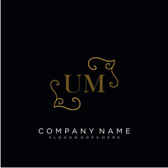 Fototapeta na wymiar Initial letter UM logo luxury vector mark, gold color elegant classical