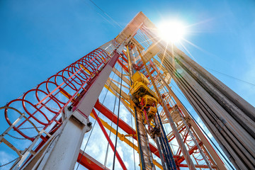 Drilling rig in oil field for drilled into subsurface in order to produced crude, inside view. Petroleum Industry. Onshore drilling rig.