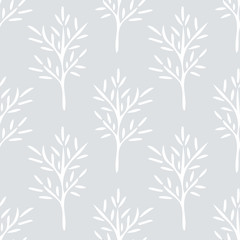 branch with leaves seamless pattern hand drawn in scandinavian style.