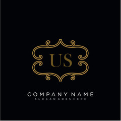 Initial letter US logo luxury vector mark, gold color elegant classical