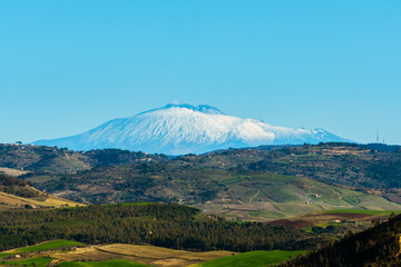 Naklejka na ściany i meble View of Mount Etna from Mazzarino, Caltanissetta, Sicily, Italy, Europe