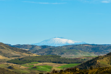 Fototapeta premium View of Mount Etna from Mazzarino, Caltanissetta, Sicily, Italy, Europe
