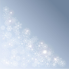 Winter background with gradient in dark blue color and white shiny snowflakes in classic style