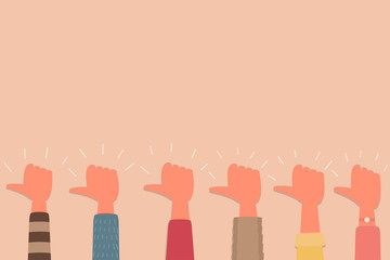 human hand thumb up sign teamwork concept, vector flat illustration