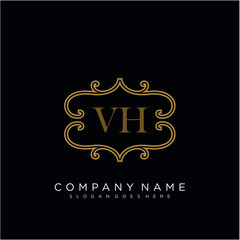 Initial letter VH logo luxury vector mark, gold color elegant classical 