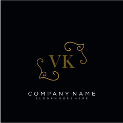 Initial letter VK logo luxury vector mark, gold color elegant classical 