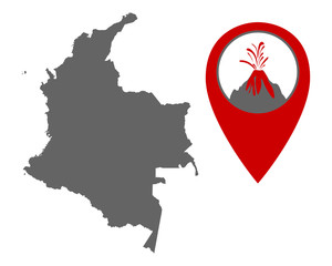 Karte von Kolumbien mit Anzeiger für Vulkan © lantapix