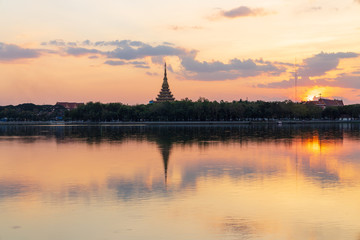 Fototapeta na wymiar In Khon Kaen province with Phra Mahathat Kaen Nakhon at Wat Nong Wang in Thailand
