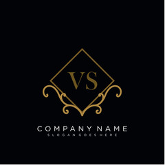 Initial letter VS logo luxury vector mark, gold color elegant classical 