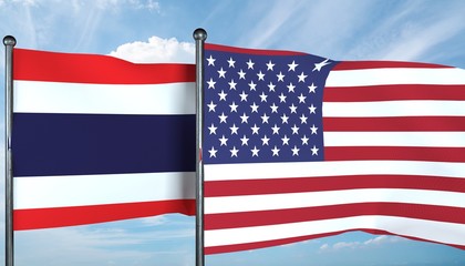 3D illustration of USA and Thailand flag