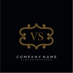 Initial letter VS logo luxury vector mark, gold color elegant classical 