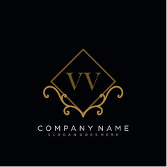 Initial letter VV logo luxury vector mark, gold color elegant classical 