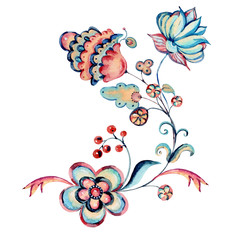 Watercolor natural floral ornamental greeting card, hand painted vintage flowers arrangement