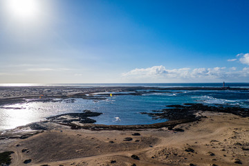 North coast of Fuerteventura Island, Drone Shot. Kitesurf spot. Canary Islands, Spain
