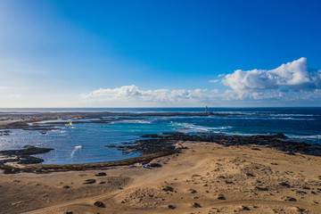 North coast of Fuerteventura Island, Drone Shot. Kitesurf spot. Canary Islands, Spain