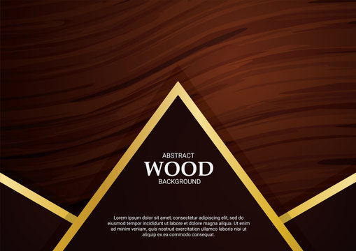 Modern wooden theme background template with golden triangle base cover. Vector illustration.	