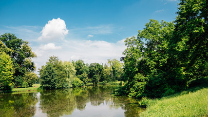 Fototapeta na wymiar Castle Lednice garden lake at summer in Lednice, Czech Republic