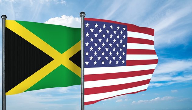 3D illustration of USA and Jamaica flag
