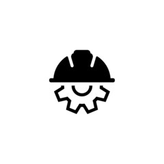 Engineer icon vector with helmet and gear or cogwheel. Flat sign symbols isolated on white background. Concept for construction project manager and engineering,