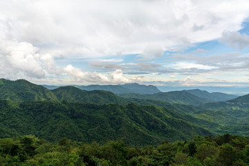 beautiful blue sky high peak mountains mist fog wildlife green forest at Khao Koh, Phu Tub Berk, Phetchabun, Thailand  guiding idea long weekend for backpacker camping campfire relaxing hiking