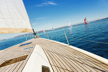 Close up of sailingboat during regatta