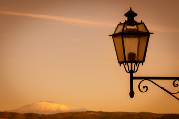 Fototapeta na wymiar View of Mount Etna from Mazzarino, Caltanissetta, Sicily, Italy, Europe