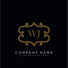Initial letter WJ logo luxury vector mark, gold color elegant classical