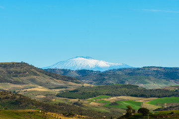 Fototapeta premium View of Mount Etna from Mazzarino, Caltanissetta, Sicily, Italy, Europe